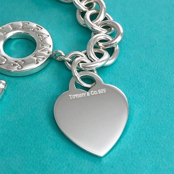 8.5" Tiffany & Co Blank Heart Tag Toggle Charm Bracelet GENUINE in Silver - Picture 5 of 9
